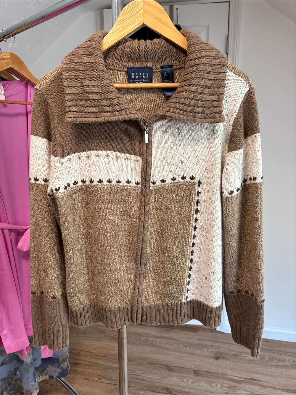 Vintage knit, full zipper sweater. 90s y2k earthy granola core. Petite large